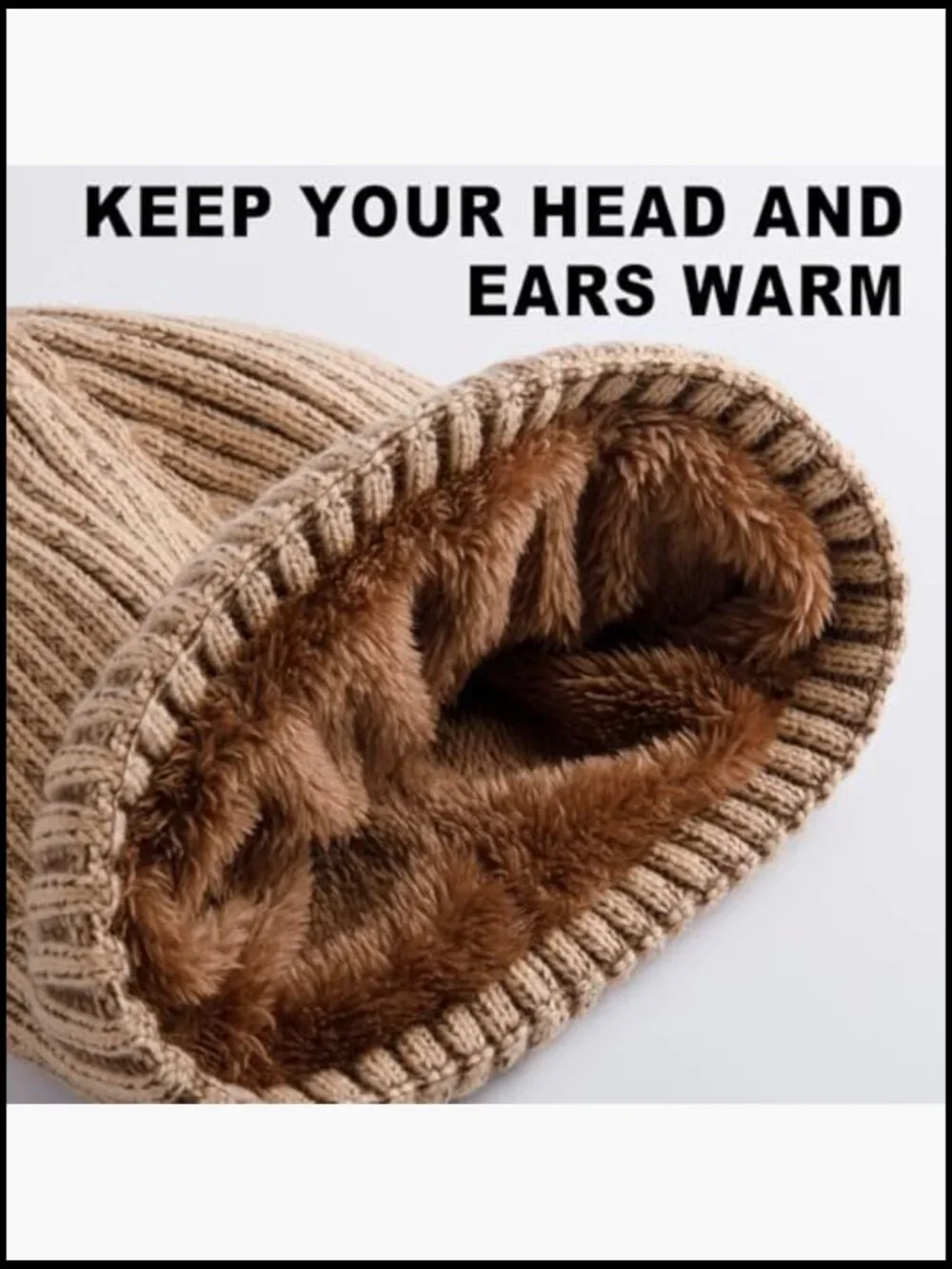 3 Pack Thermal Plush Lined Beanie Double Layer Warm Knit Hat for Cold Weather - Picture 4 of 7